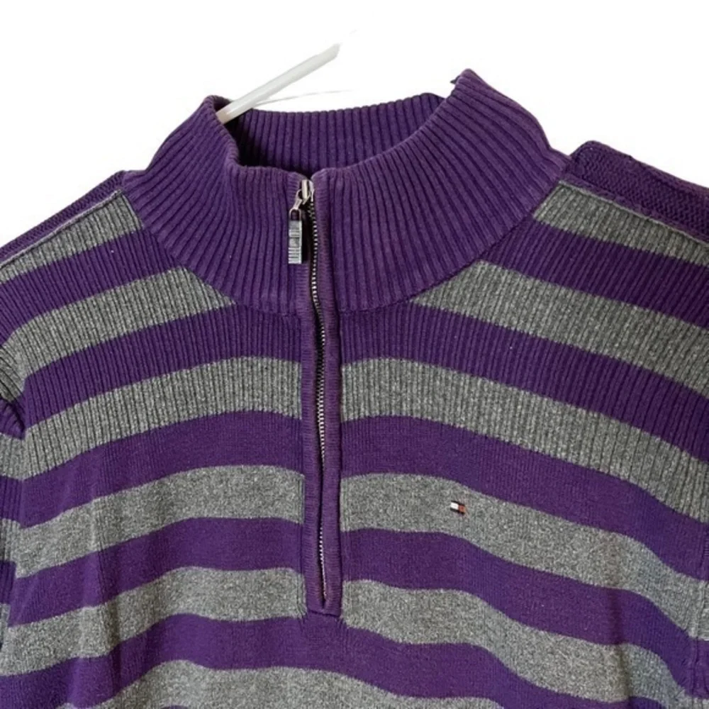 Tommy Hilfiger Sugarplum & Stone Grey  Stripe Sweater Large